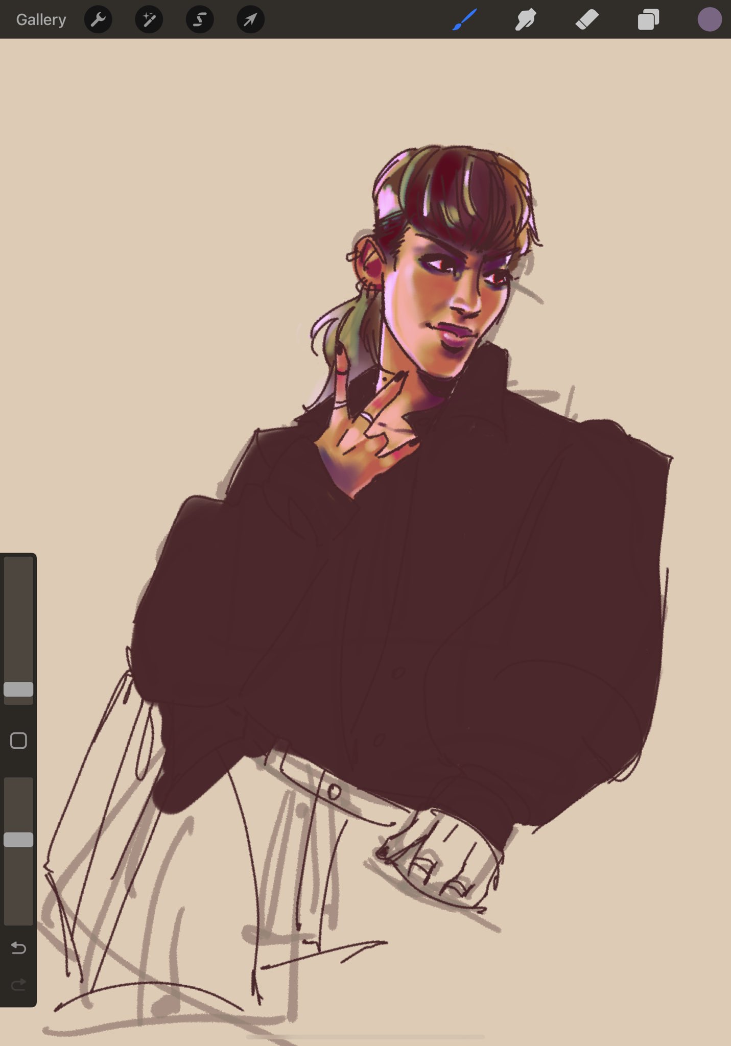 Art of Kim Hongjoong of ATEEZ. He has a mullet and is holding up a peace sign.